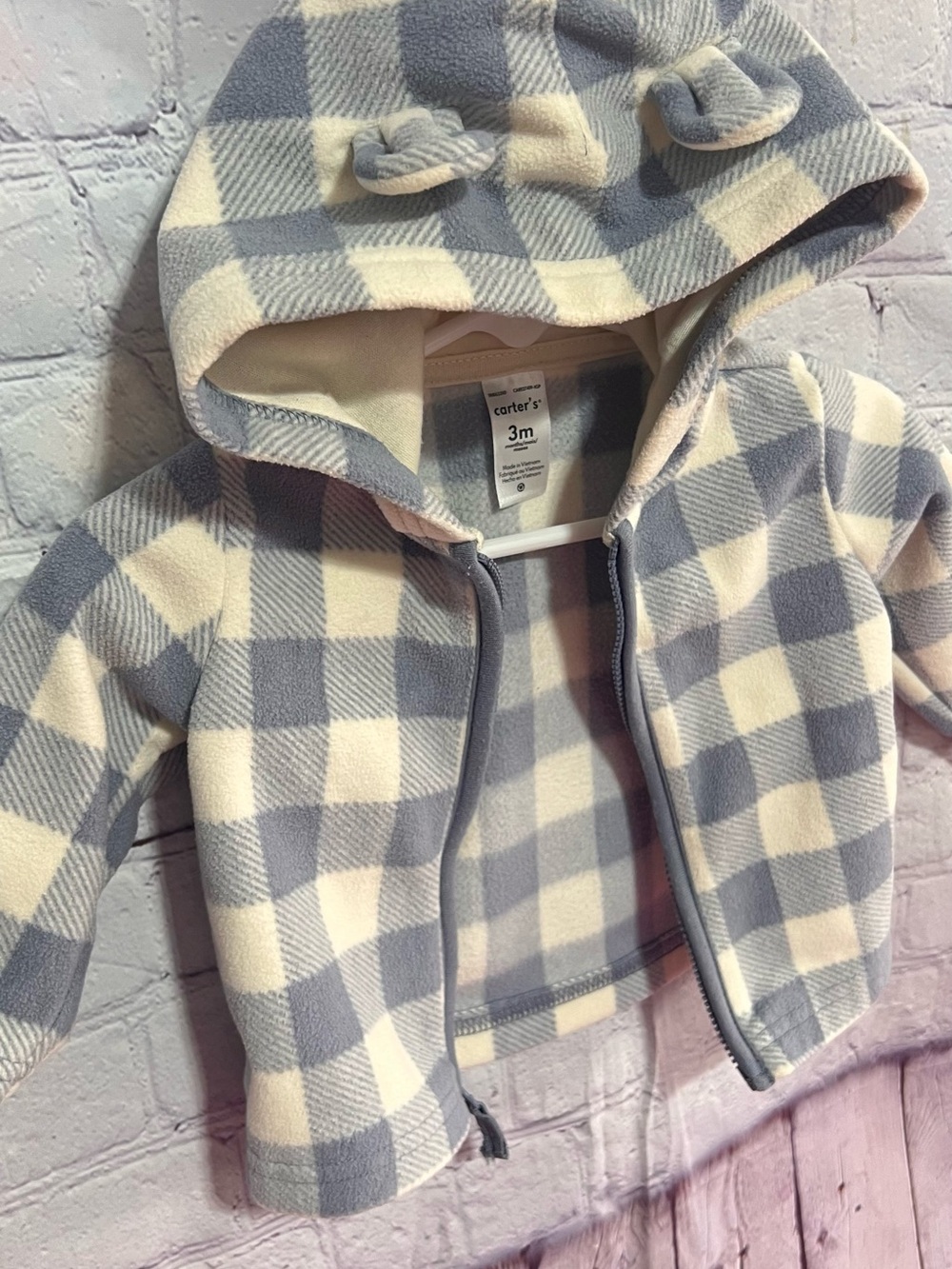 Carter's Blue and Cream Plaid Hooded Fleece Jacket